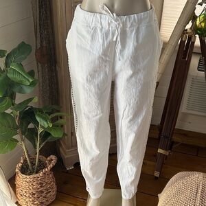 White linen & cotton white Beach Ankle-Length Women's Pants size XL New W Tag